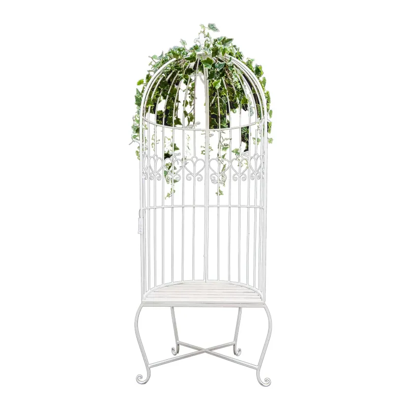 Seduta Romantica con Arco in Metallo Bianco cm.72x40x185 per Giardini e Allestimenti