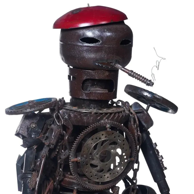 Scultura Robot Operaio in Metallo