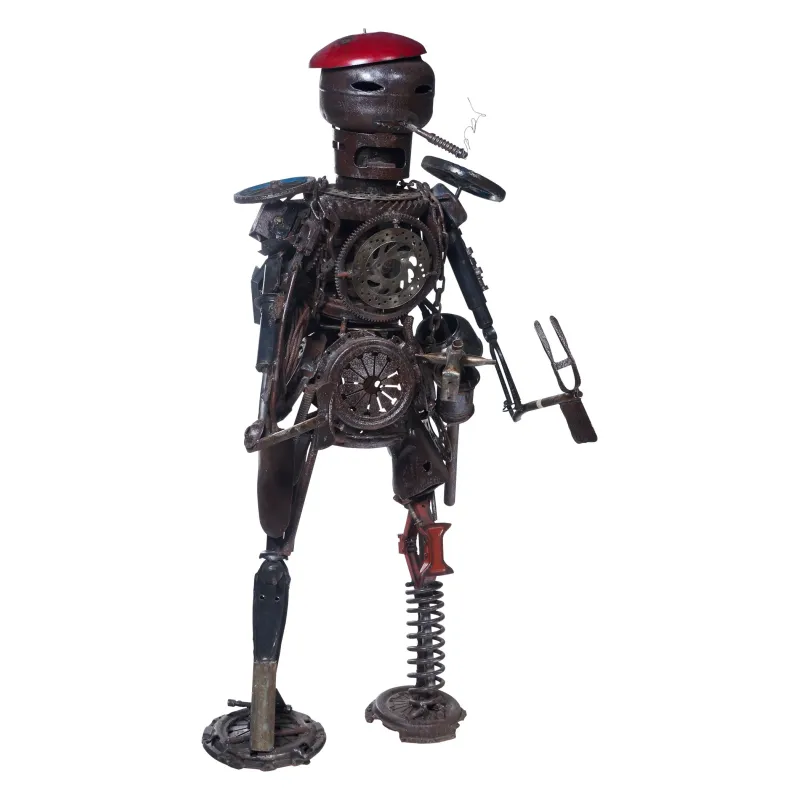 Scultura Robot Operaio in Metallo