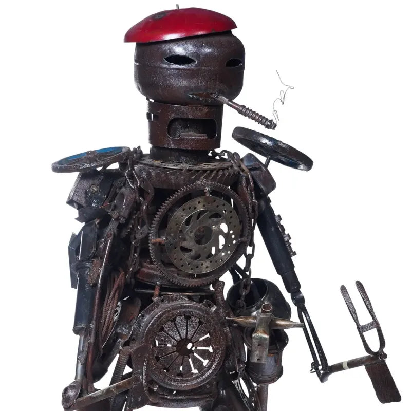 Scultura Robot Operaio in Metallo