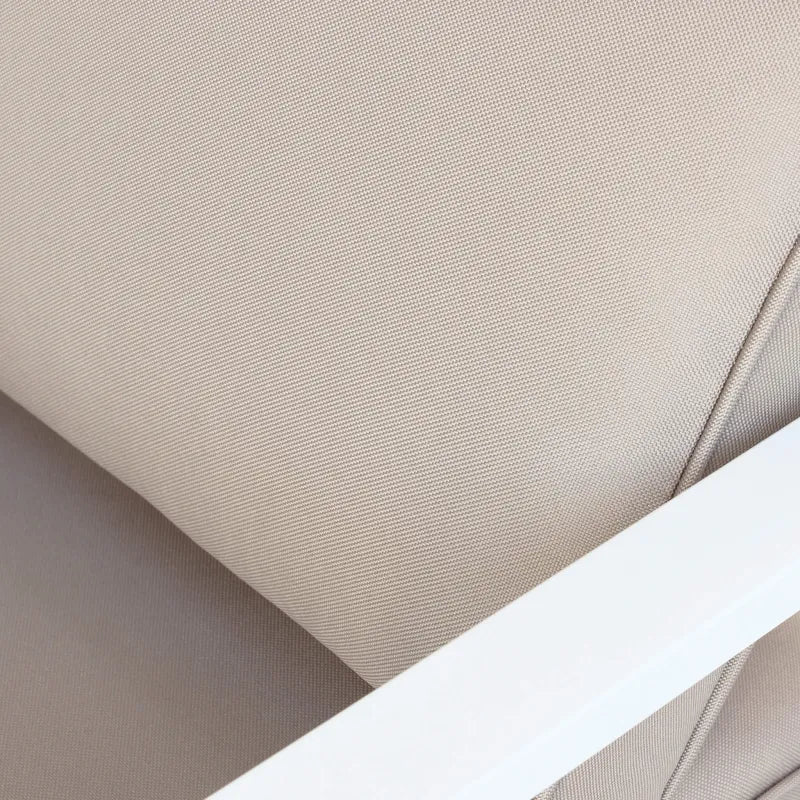 Set Salotto da Giardino in Alluminio Bianco con Divano 3 posti, 2 Poltrone, Tavolino e Cuscini Tortora