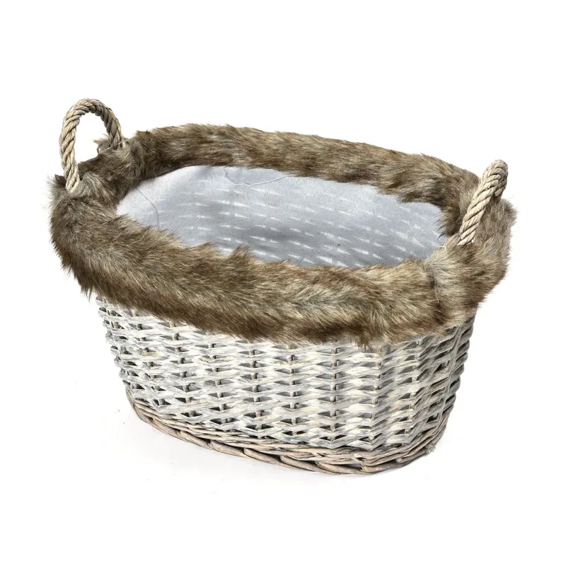 Cesto Ovale con Manici e Pelliccia