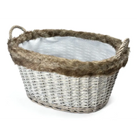 Cesto Ovale con Manici e Pelliccia