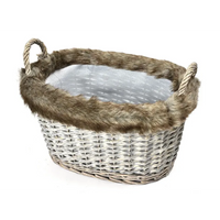Cesto Ovale con Manici e Pelliccia