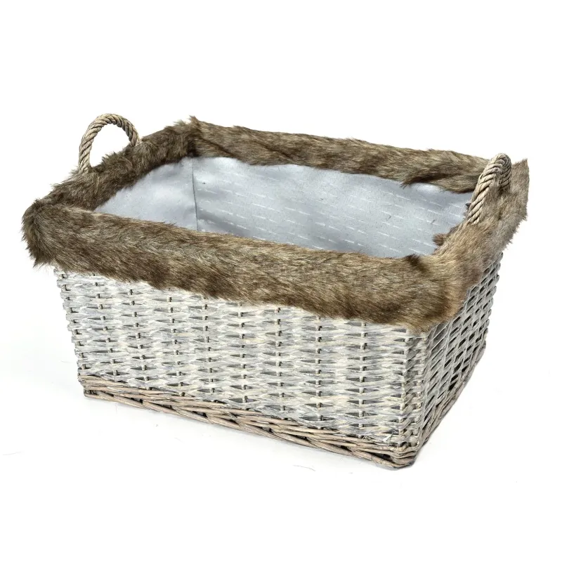 Cesto Rettangolare con Manici e Pelliccia