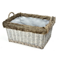 Cesto Rettangolare con Manici e Pelliccia