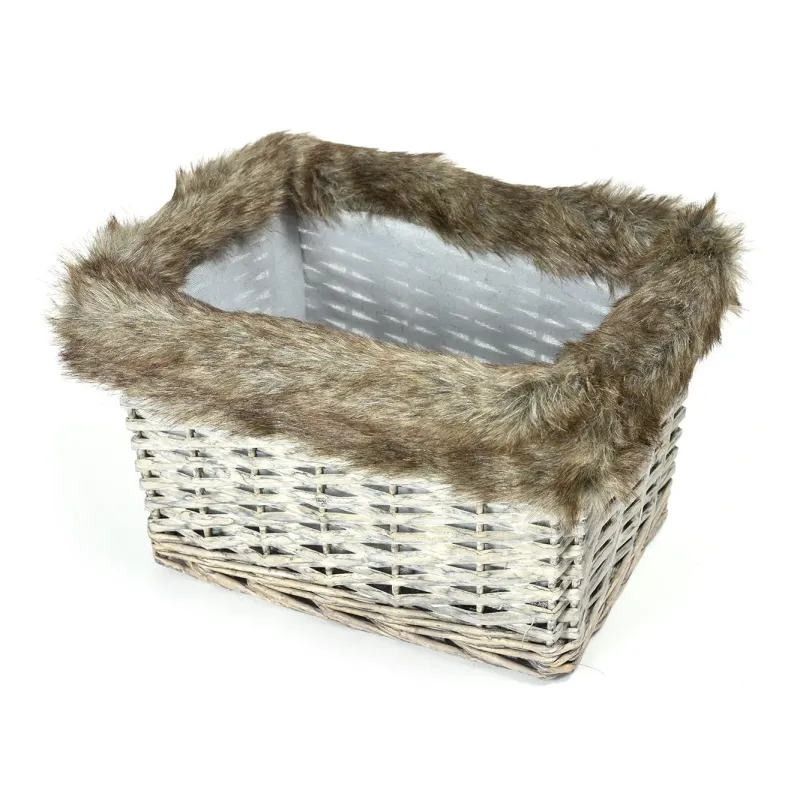 Cesto Rettangolare con Manici e Pelliccia