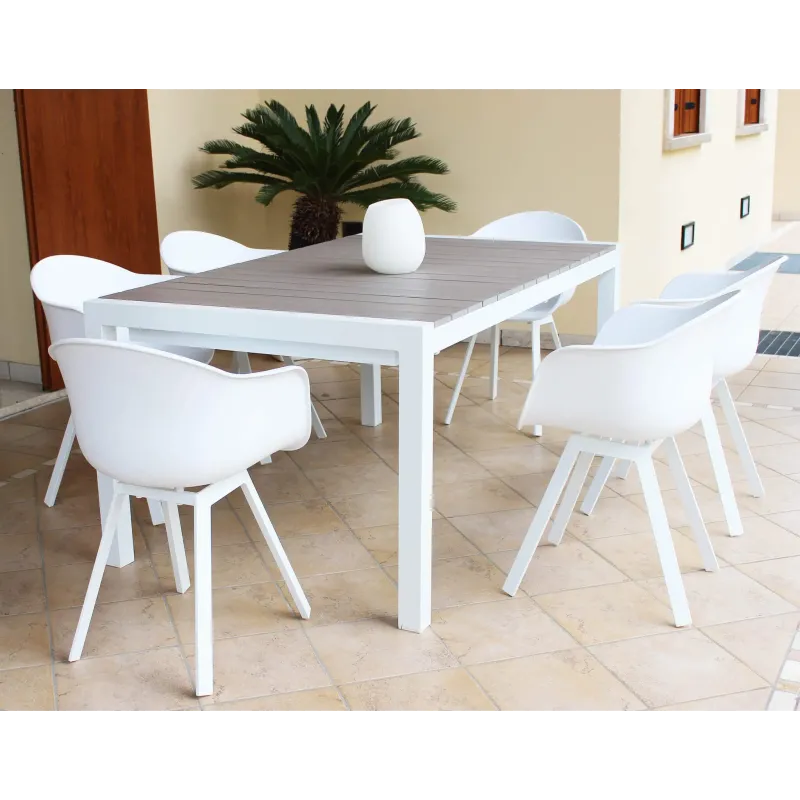 Tavolo da Giardino Esterno in Alluminio e Polywood cm.162/242x100x74h Allungabile fino a 10 Posti Bianco, Antracite, Tortora
