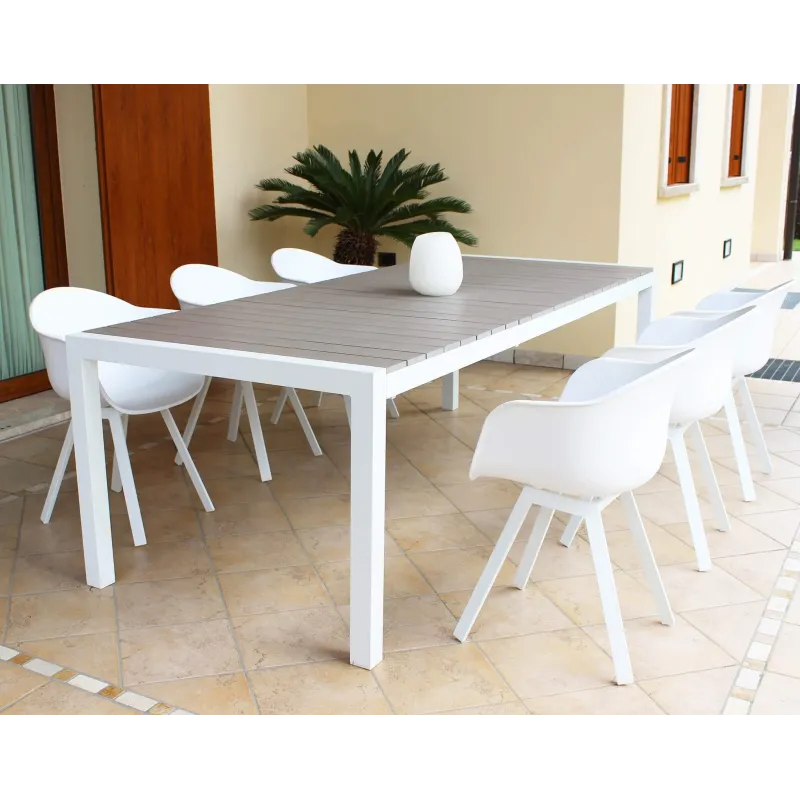 Tavolo da Giardino Esterno in Alluminio e Polywood cm.162/242x100x74h Allungabile fino a 10 Posti Bianco, Antracite, Tortora