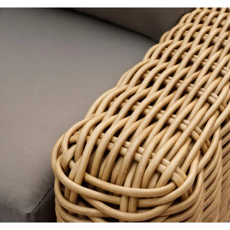 Set Salotto Polyrattan colore Naturale con Divano 3 posti, 2 Poltrone e Tavolino