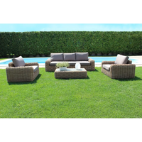 Set Salotto Polyrattan colore Naturale con Divano 3 posti, 2 Poltrone e Tavolino