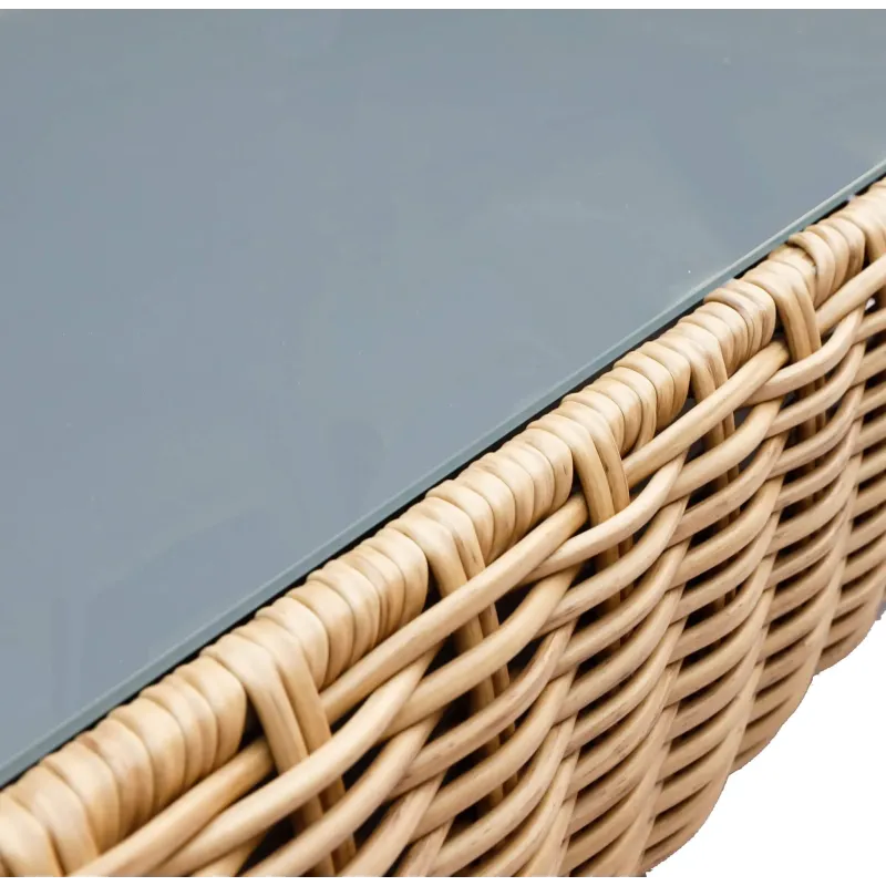 Set Salotto Polyrattan colore Naturale con Divano 3 posti, 2 Poltrone e Tavolino