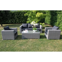 Set Salotto da Giardino in Polyrattan Bianco e Grigio con Divano 3 posti, 2 Poltrone, Tavolino