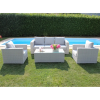 Set Salotto da Giardino in Polyrattan Bianco e Grigio con Divano 3 posti, 2 Poltrone, Tavolino
