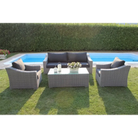 Set Salotto da Giardino in Polyrattan Grigio e Marrone con Divano 3 posti, 2 Poltrone e Tavolino