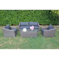 Set Salotto da Giardino in Polyrattan Grigio e Marrone con Divano 3 posti, 2 Poltrone e Tavolino