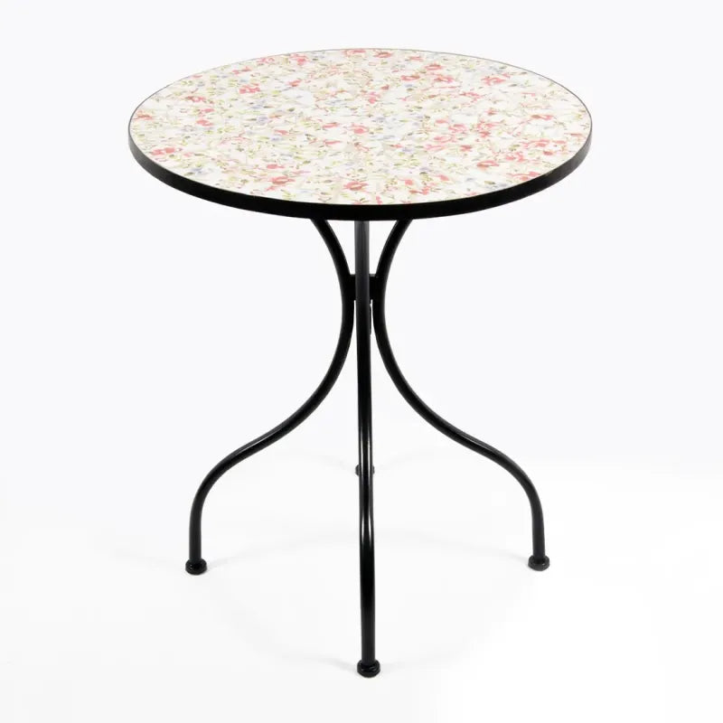 Tavolo in Metallo Nero con Decoro in Ceramica