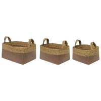 Cesto Rettangolare Paglia e Panno colore Tortora