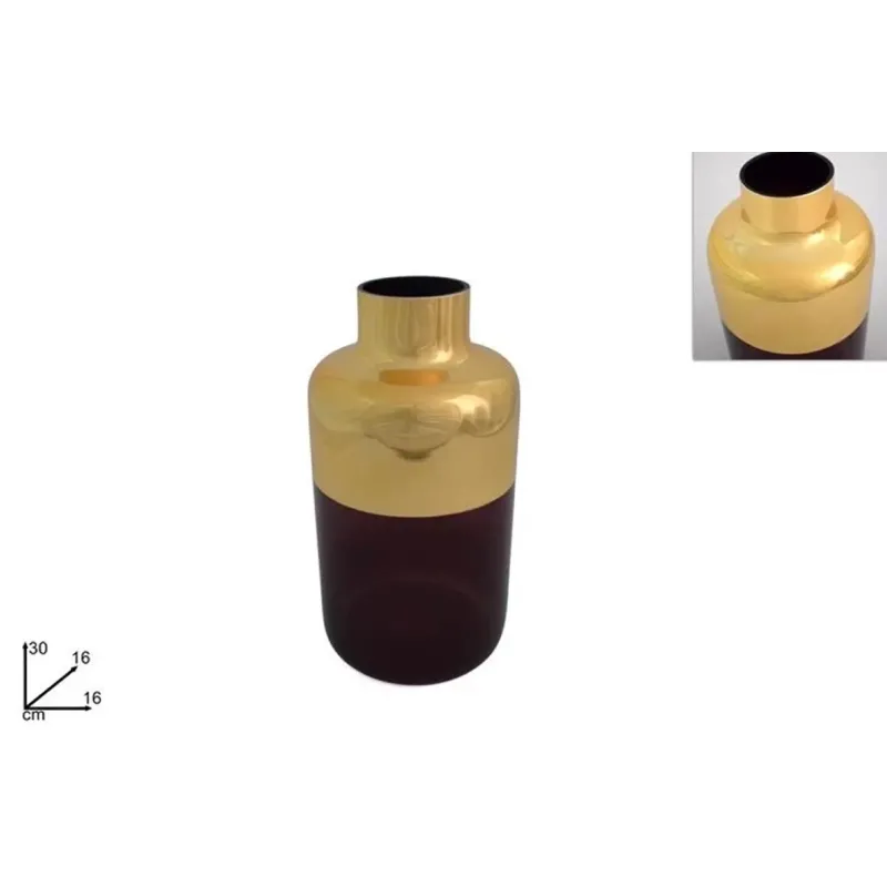 Vaso in Vetro Grigio e Bordeaux collo Oro cm 30