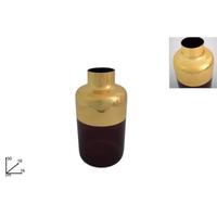 Vaso in Vetro Grigio e Bordeaux collo Oro cm 30