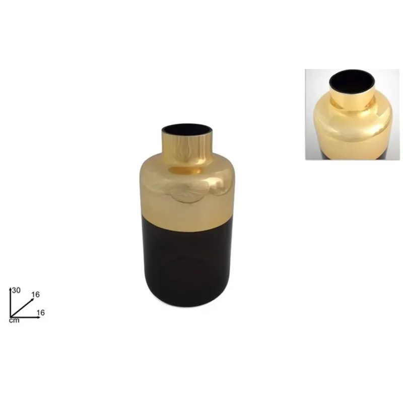 Vaso in Vetro Grigio e Bordeaux collo Oro cm 30