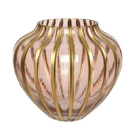 Vaso Vetro Rosa con Striature Oro h 22 Cm
