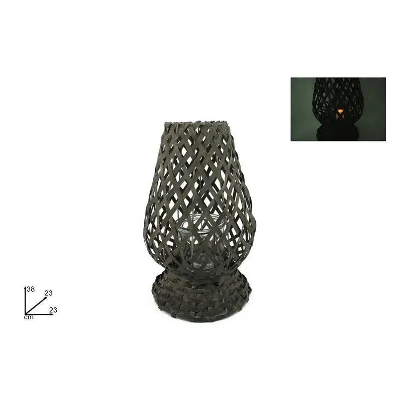 Porta Lume in Legno Grigio h 38 cm