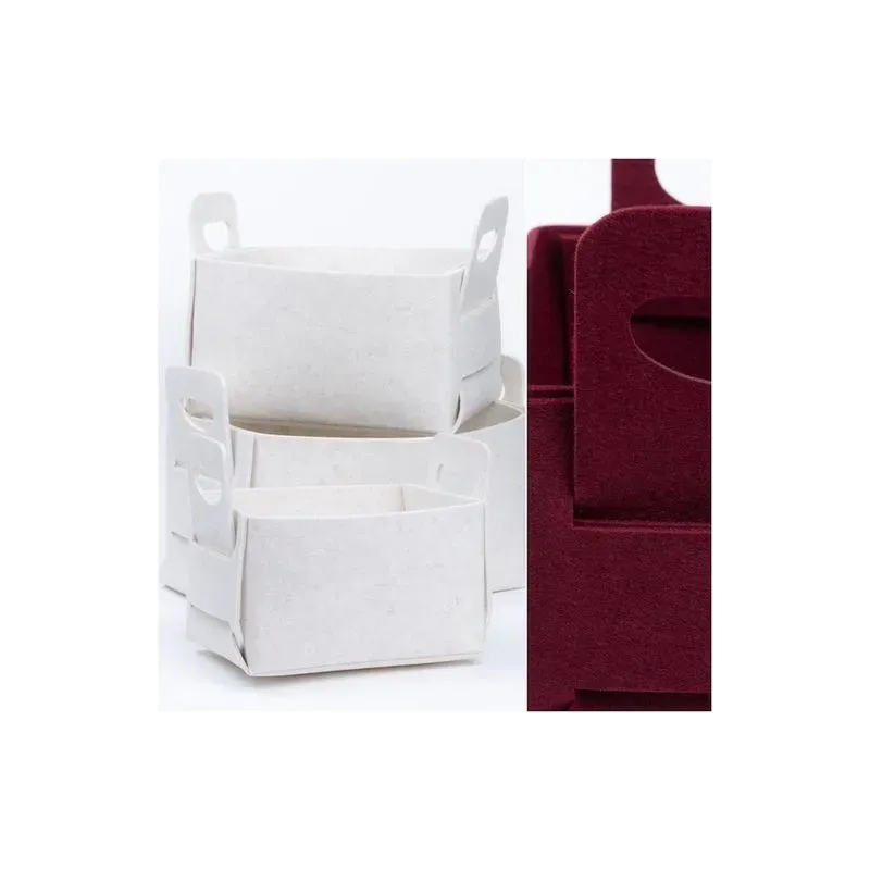 3 Cesti con Manici in Pannolenci Crema e Bordeaux