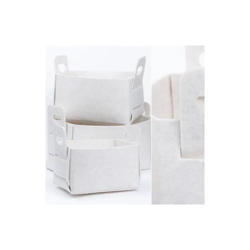 3 Cesti con Manici in Pannolenci Crema e Bordeaux