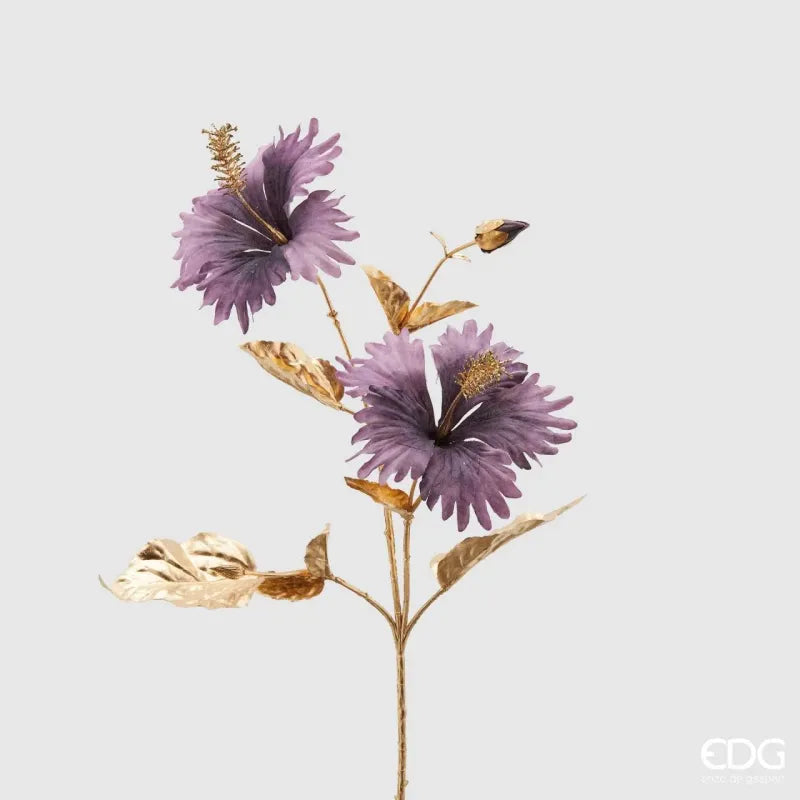 Ramo Hibiscus Lavanda con Stelo Oro H 68 Cm EDG, ideale per decorazioni ed allestimenti