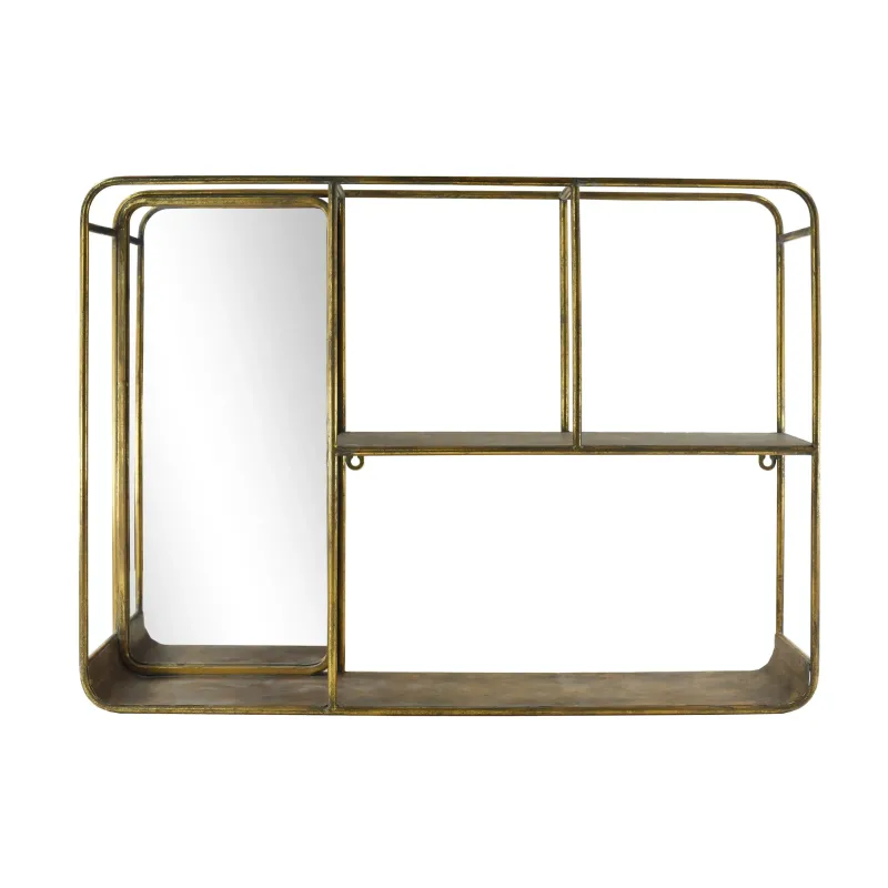 Scaffale Oliver con Specchio a Muro in Metallo Oro