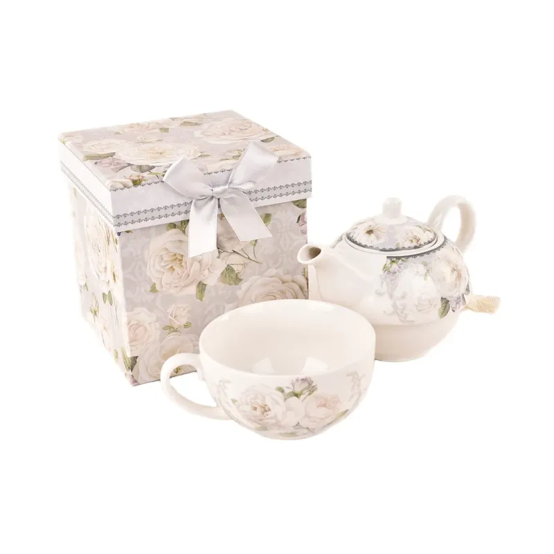 Set Teiera Rose con tazza e scatola regalo abbinata
