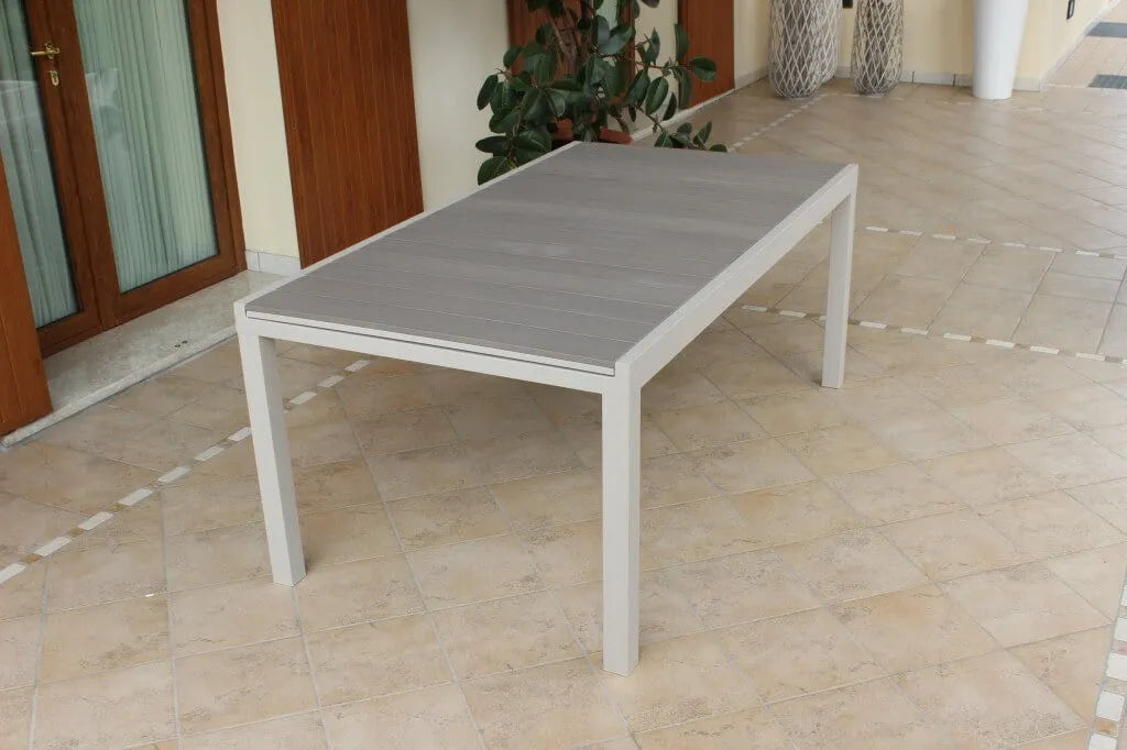 Tavolo da Giardino Esterno in Alluminio Tortora e Polywood Allungabile 180/240x100x73h fino a 10 Posti
