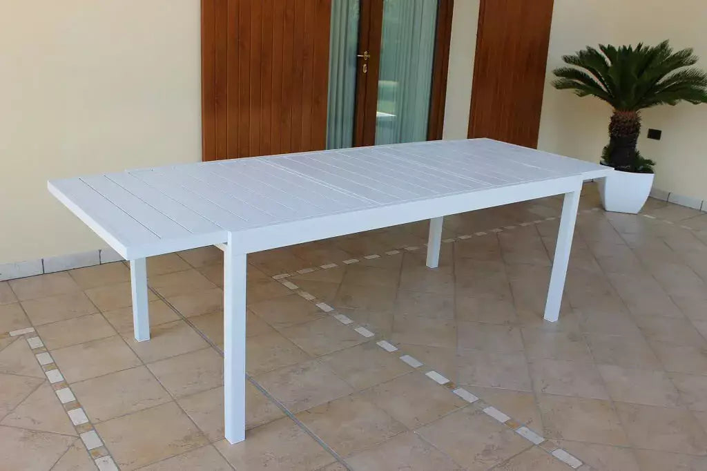 Tavolo da Giardino Esterno in Alluminio Dogato Bianco Allungabile cm.200/300x100x74 fino a 14 posti
