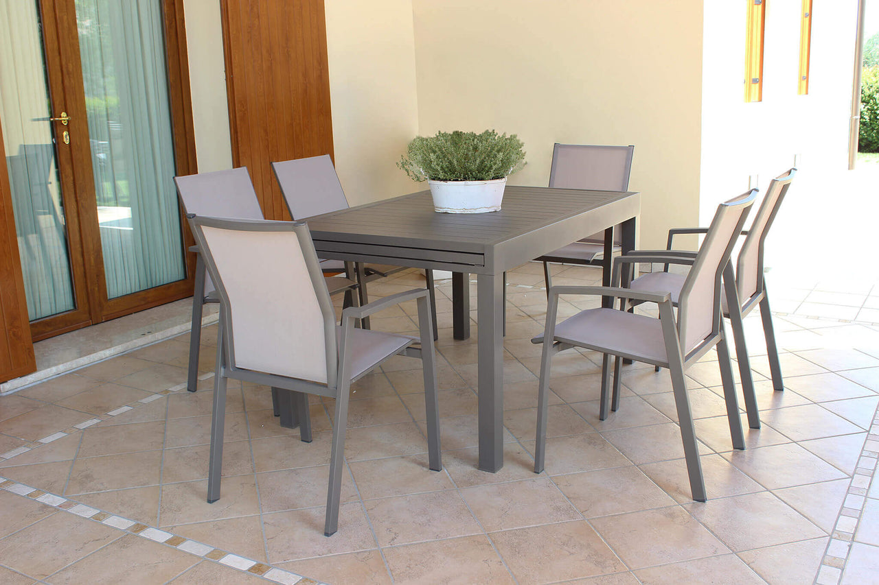 Tavolo da Giardino Esterno Allungabile cm. 135/270x90x75 in Alluminio Tortora fino a 12 posti