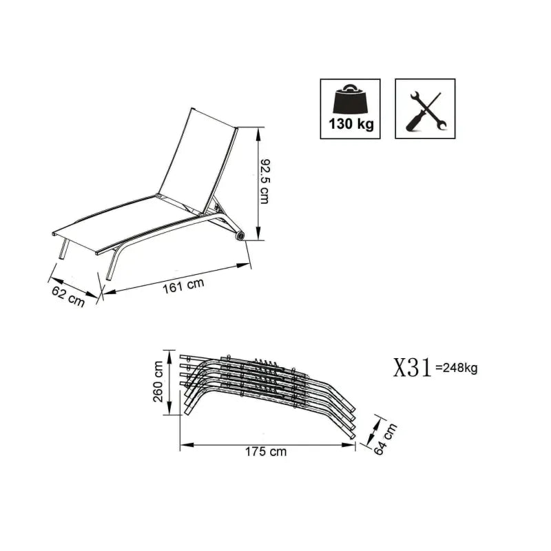 Lettino Prendisole Reclinabile con Rotelle e Struttura in Alluminio con Rivestimento in Textilene