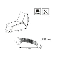 Lettino Prendisole Reclinabile con Rotelle e Struttura in Alluminio con Rivestimento in Textilene