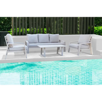 Set Salotto da Giardino in Alluminio Grigio con Divano 3 posti, 2 Poltrone e Tavolino